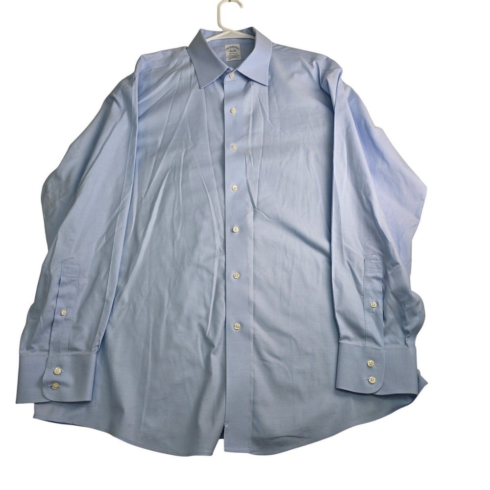 Brooks Brothers Dress Shirt Mens 17-34 Light Blue Regular Non-Iron Stretch Twill - Picture 3 of 13